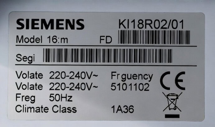 Typenschild Siemens Waschmaschine