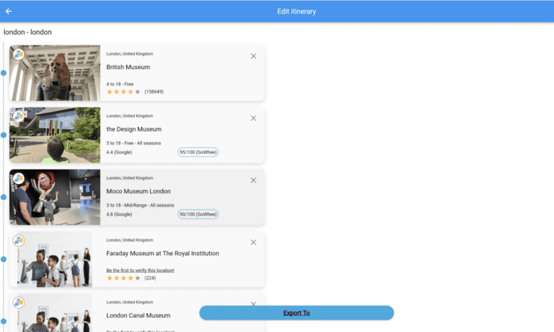 Screenshot of gowhee app trip itinerary feature