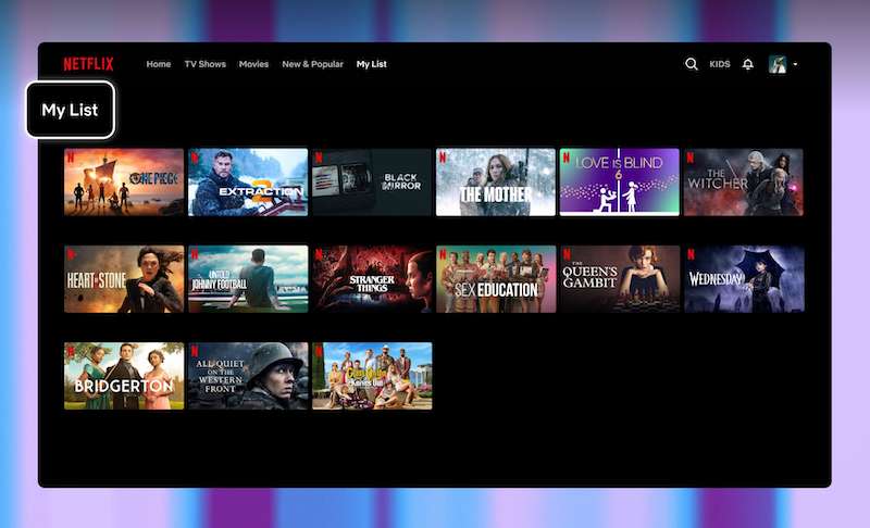 My List on New Netflix Windows 11 App