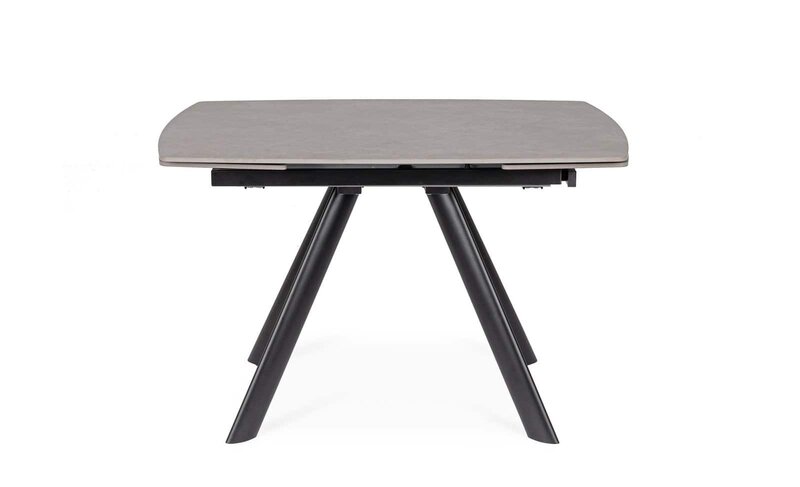 Tavolo moderno in legno con gambe nere, ideale per soggiorno, ufficio o sala da pranzo.