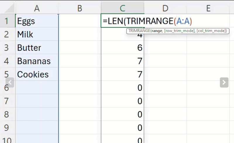 Steps on How to Utilize TRIMRANGE Function on Microsoft Excel