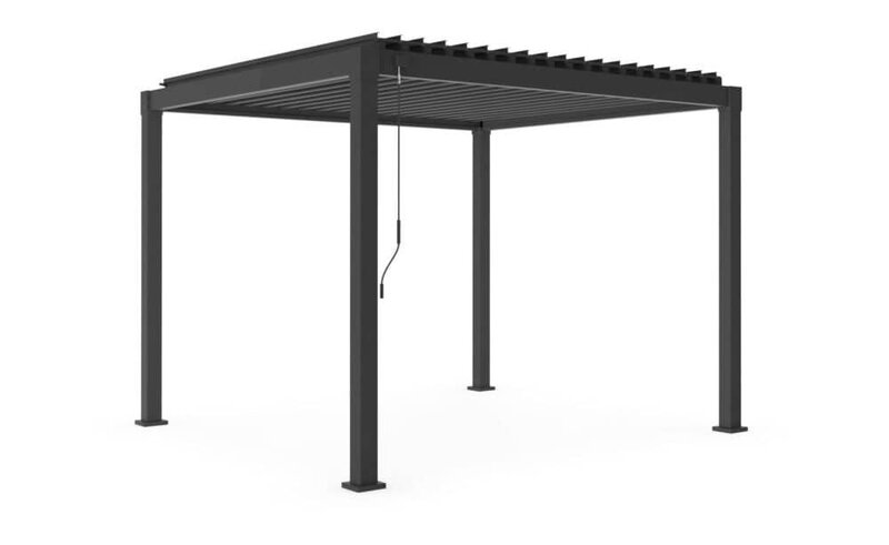 Pergola in metallo moderna per esterni, ideale per giardino o terrazza, resistente e di design elegante.