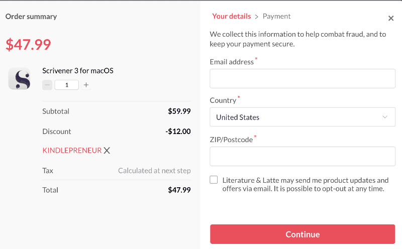 Scrivener coupon verification 