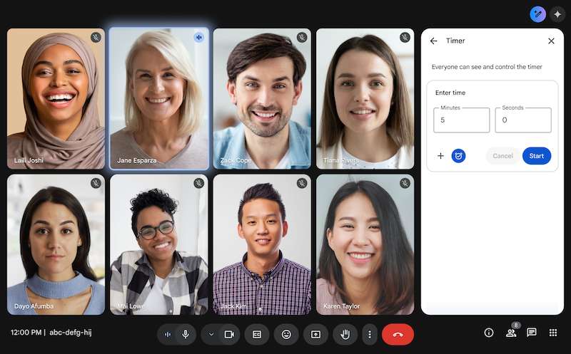 Adding shared timers in google meet meeting to control time