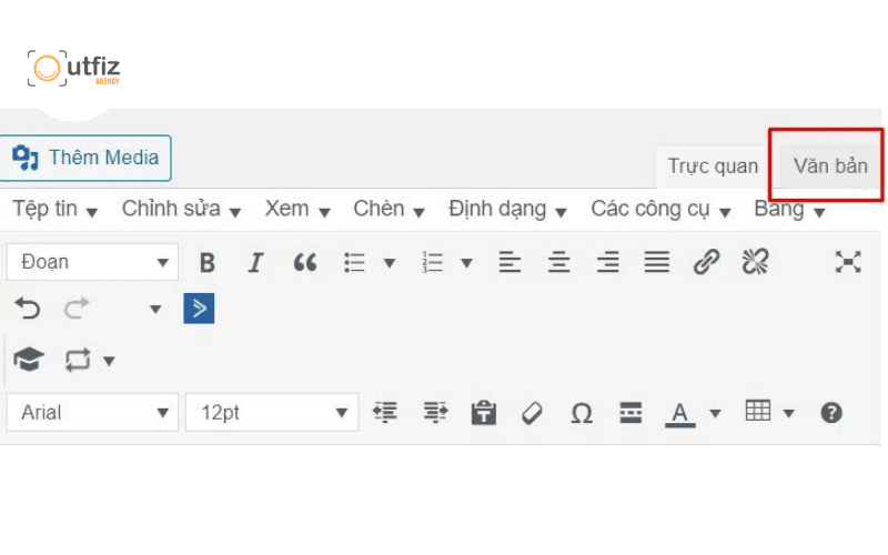 Chuyển sang chế độ HTML bằng cách chọn vào tab văn bản “Văn Bản”.