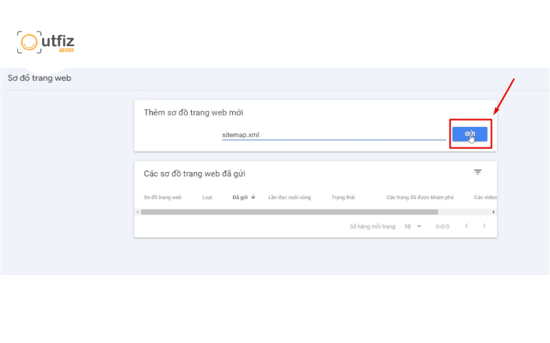  Điền sitemap URL và nhấn Gửi.
