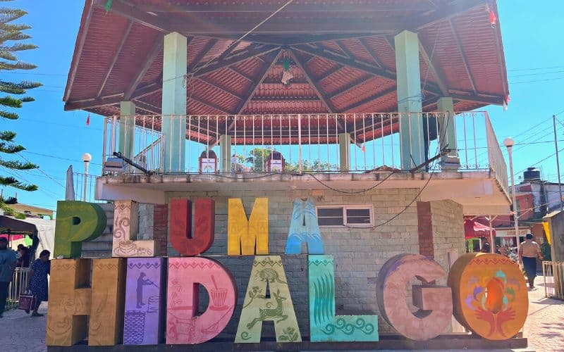 sign for pluma hidalgo, oaxaca mexico coffee region