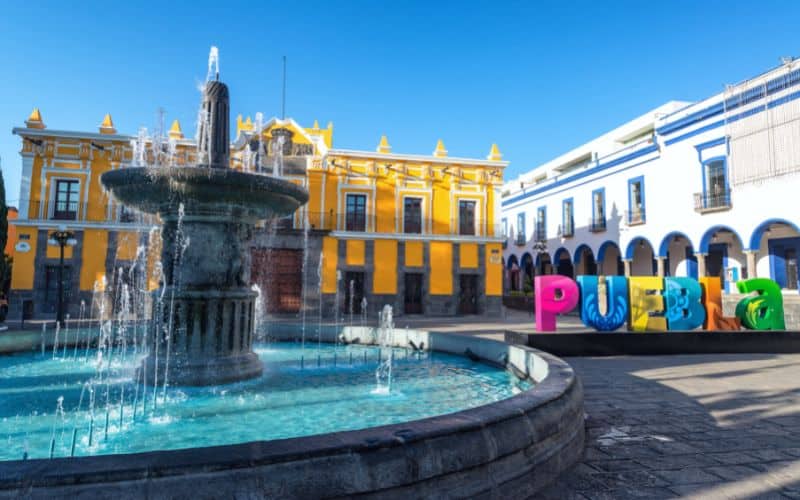 town square in the city of. puebla, mexico