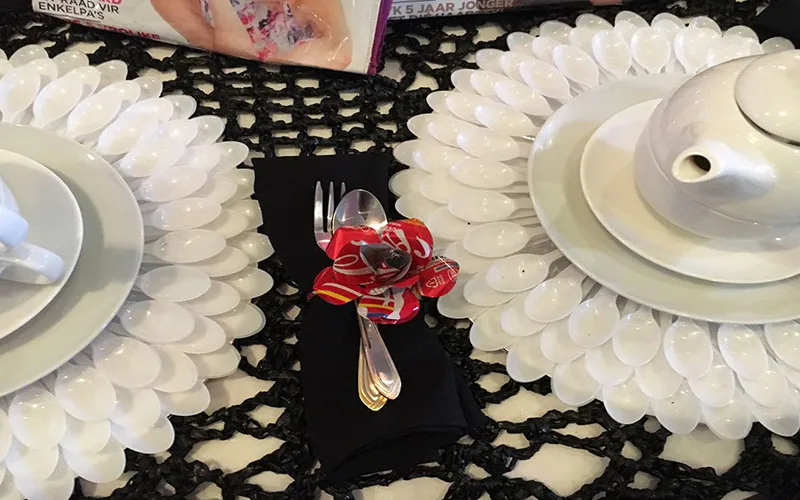 Table decorated with upcycled products