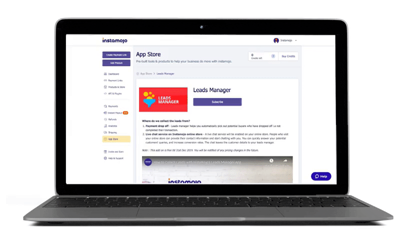 Instamojo online store live chat