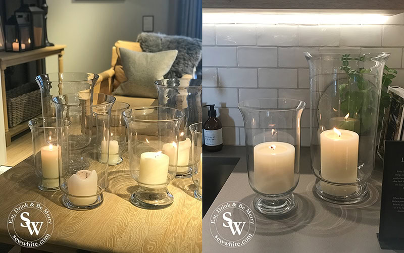 Neptune Wimbledon autumn inspiration with candles and glass vases of different heights in the kitchen and living room