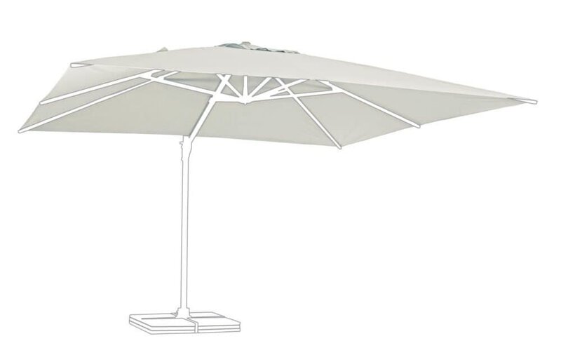 Ombrello da esterno bianco con struttura robusta, ideale per bar e ristoranti all'aperto.