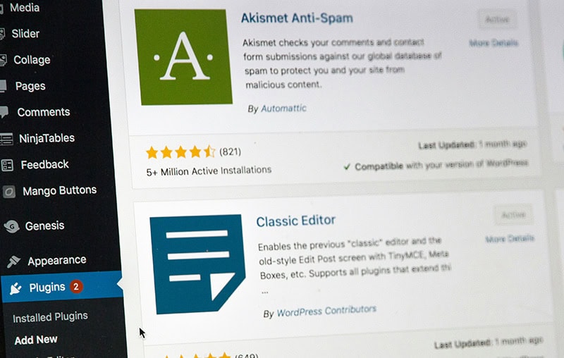 A screenshot of the WordPress admin dashboard’s "Plugins" screen, showing a list of installed plugins with notification banners and "Update Now" alerts.