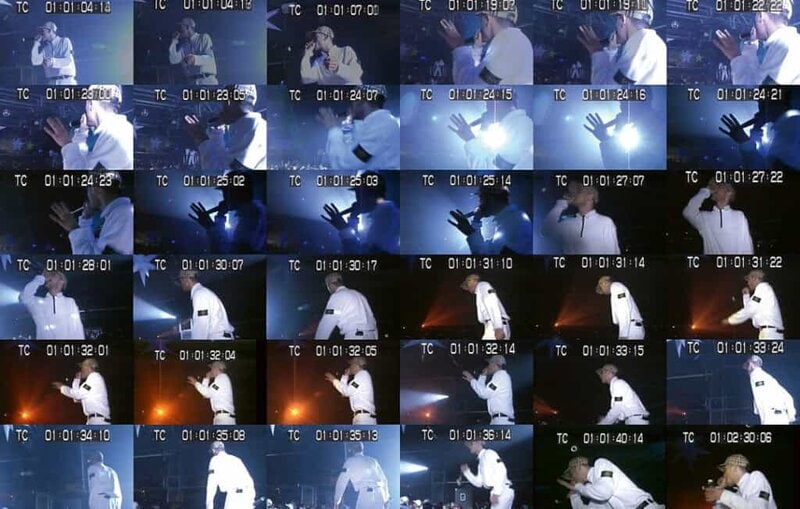 Sequence of VHS stills showing 90s MC performing live at Club Telepathy event