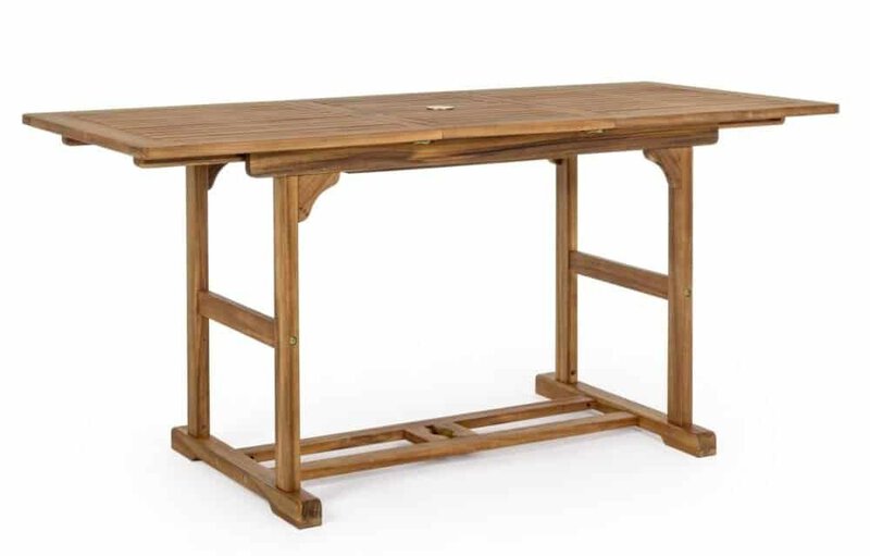 Tavolo da esterno in legno, ideale per giardini e terrazzi, design classico e resistente alle intemperie.
