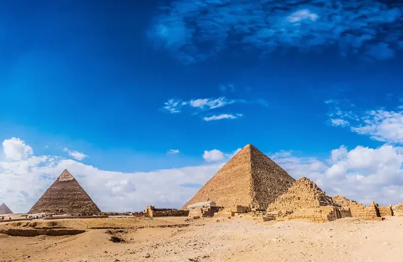 Giza Pyramids panorama during Giza Pyramids and Nile Felucca from Alexandria Port