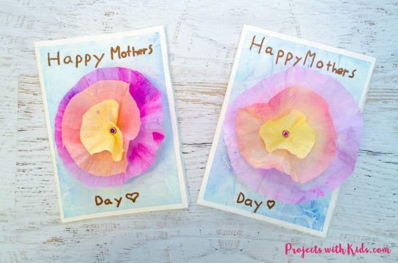 coffee filter flowers on a watercolor paper card