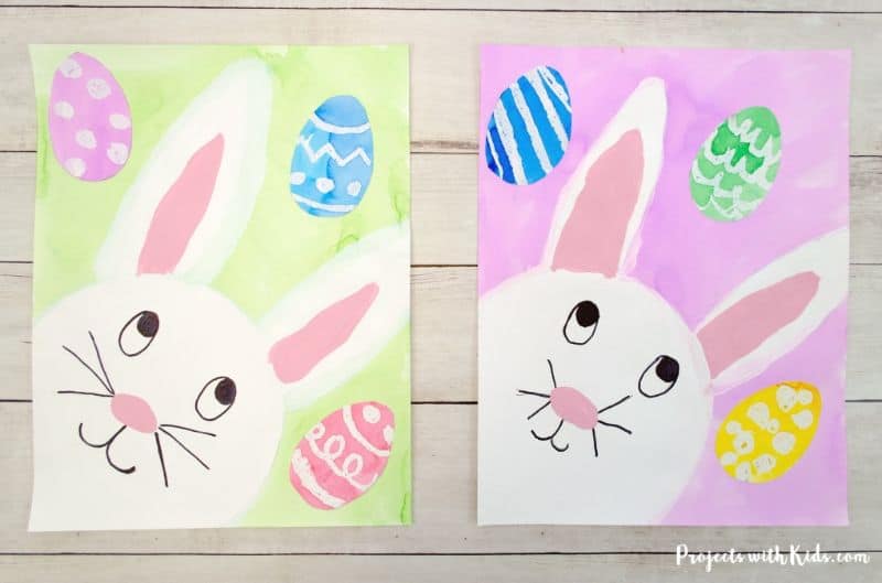 watercolor resist easter bunny painting