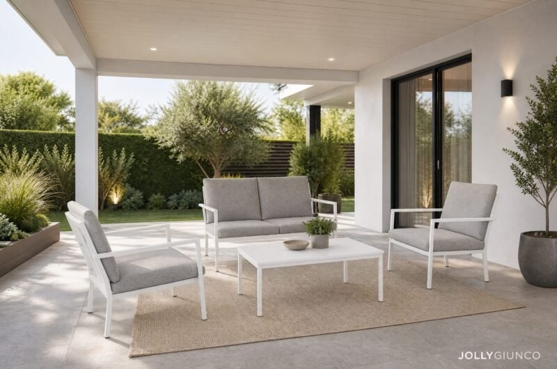 Salotto da giardino 4 pezzi con cuscini Konnor bianco