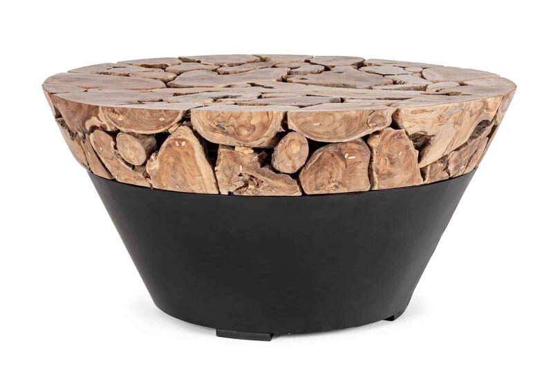 Lorem ipsum dolor sit amet, tavolino in legno naturale con basamento nero per arredo elegante.