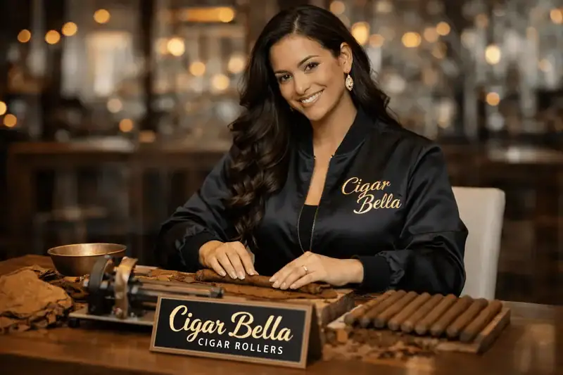 Female cigar roller hand-rolling cigars for a luxury Cigar Bella corporate event