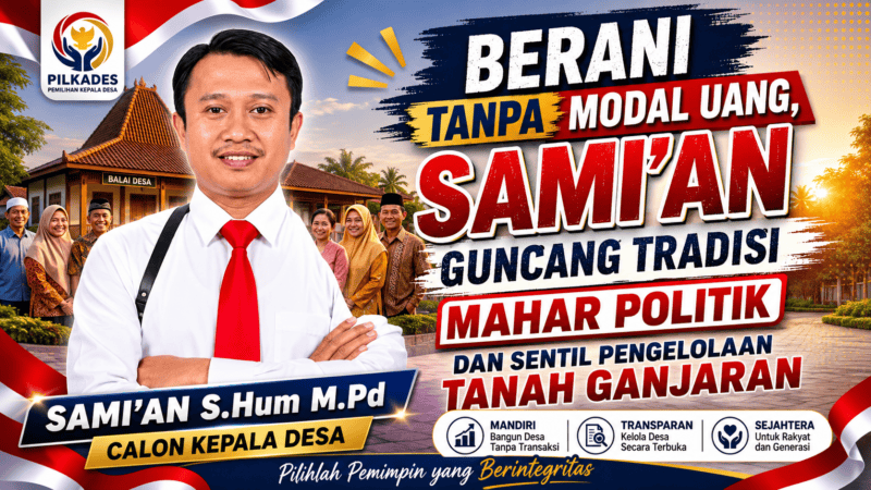 Sami’an hadir dengan visi besar  mewujudkan Desa Sekarbagus yang mandiri, transparan, dan sejahtera melalui proses demokrasi yang jujur dan bebas dari praktik politik uang.