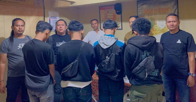 Tim Resmob Ditreskrimum Polda Jawa Barat melalui Kring Priangan Timur mengamankan empat orang terduga pelaku dugaan tindak pidana penganiayaan. ( Poto dok Humas Polda Jabar)