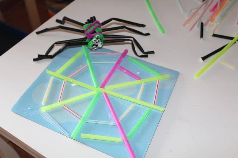 spider and spiderweb made of straws