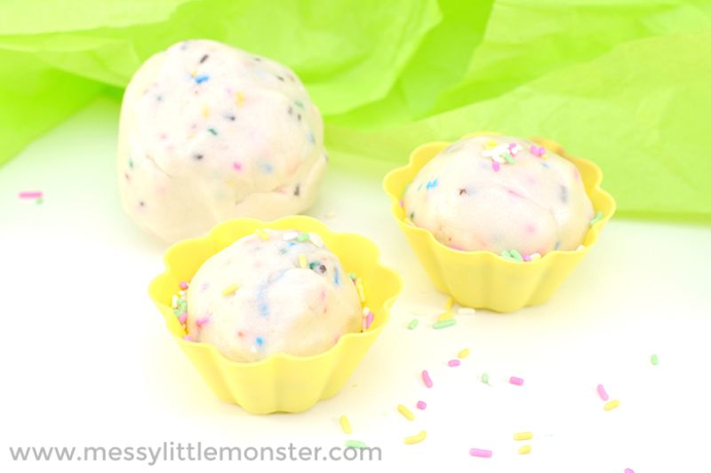 white cake mix playdough in silicone cups