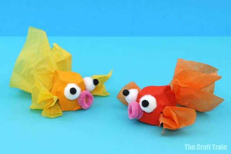 goldfish made with egg cartons and tissue paper