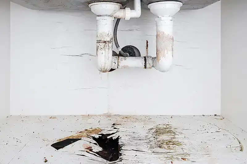 water leak damage under sinks 800x533px