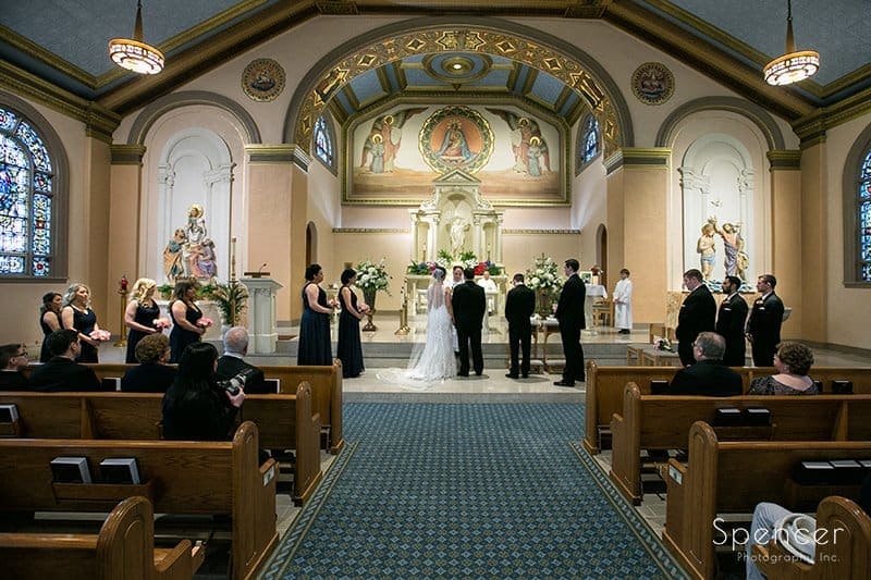 wide shot of wedding ceremony at Holy Rosary Cleveland