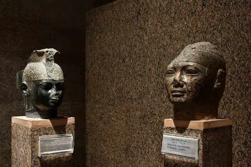 Ancient royal stone heads in the Nubian Museum collection