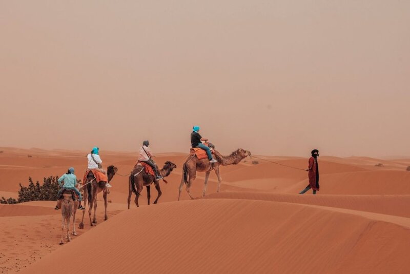 camel trekking of our desert tour from marrakech to fes