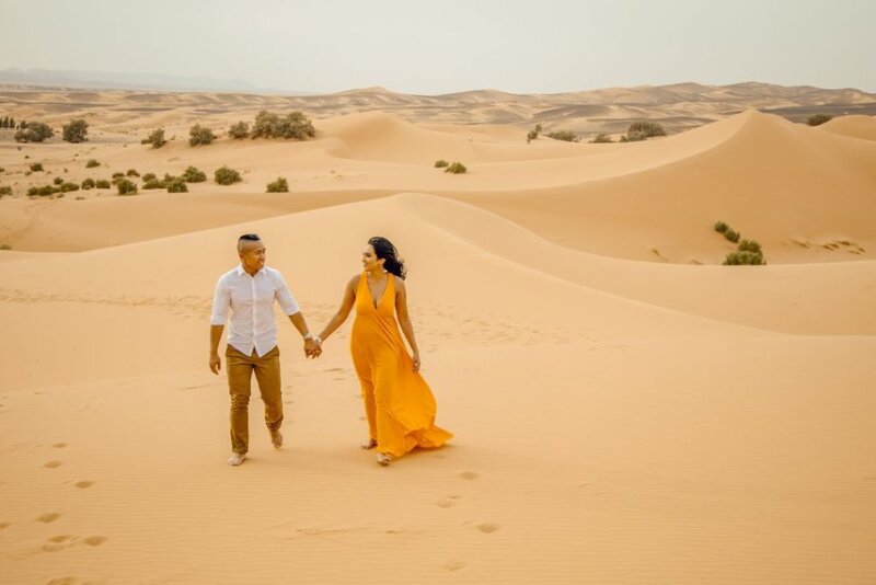 couple in Merzouga desert of our Marrakech Desert TOUR