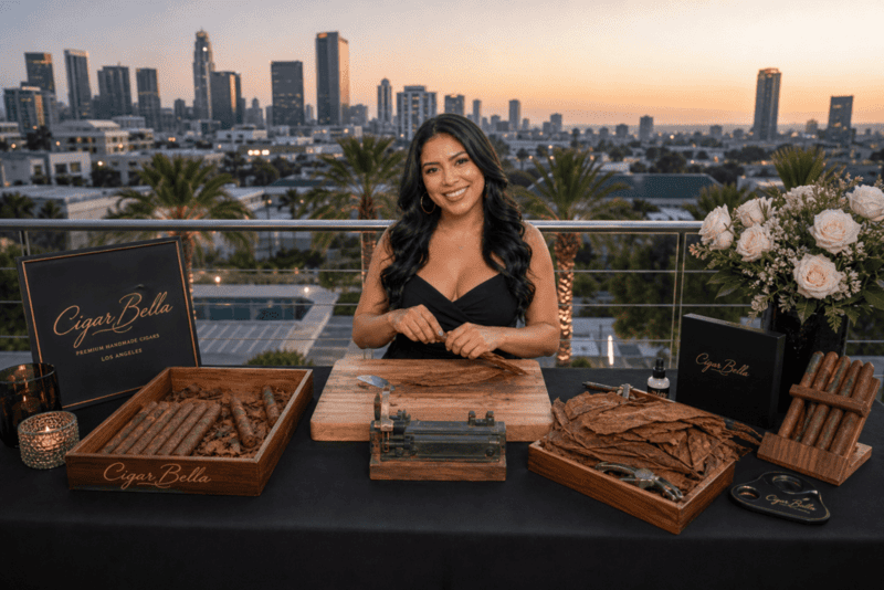 cigar roller rolling cigars at a party in Los Angeles