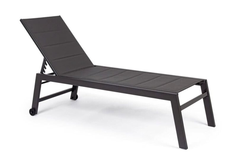 Sdraio da giardino moderna in alluminio e tessuto resistente, ideale per il relax outdoor e il sole estivo.
