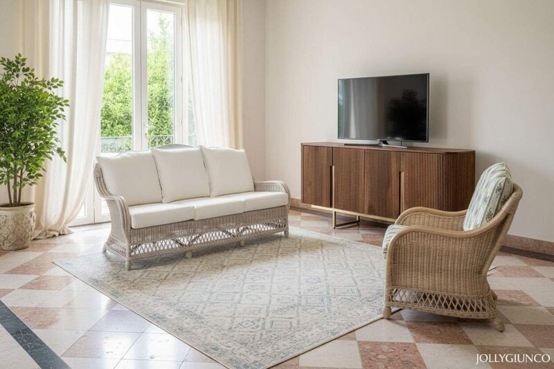 Elegante credenza moderna in legno per soggiorno, stile minimalista.