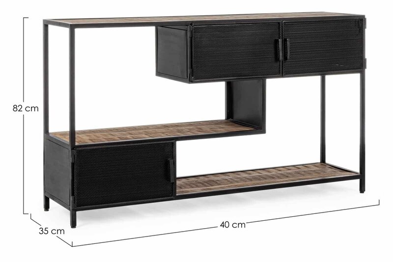 Larghezza 40 cm, altezza 82 cm, robusto e stile industriale.