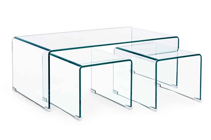 Tavoli in vetro trasparente moderni, arredi di lusso per ambienti eleganti e di stile.
