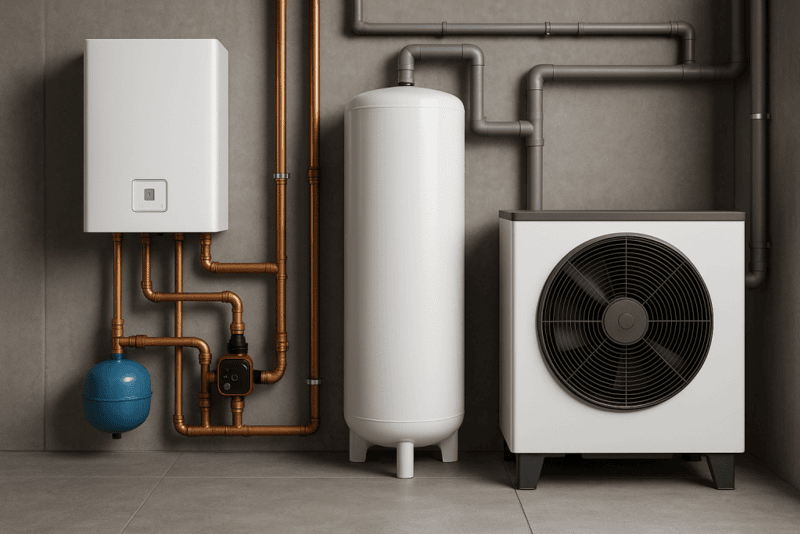 Heating and plumbing equipment installation.