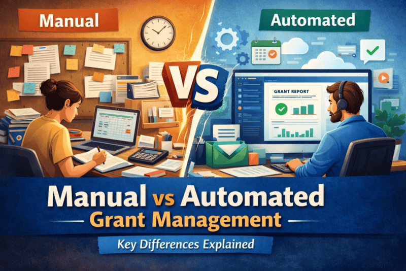 Manual vs automated grant management infographic