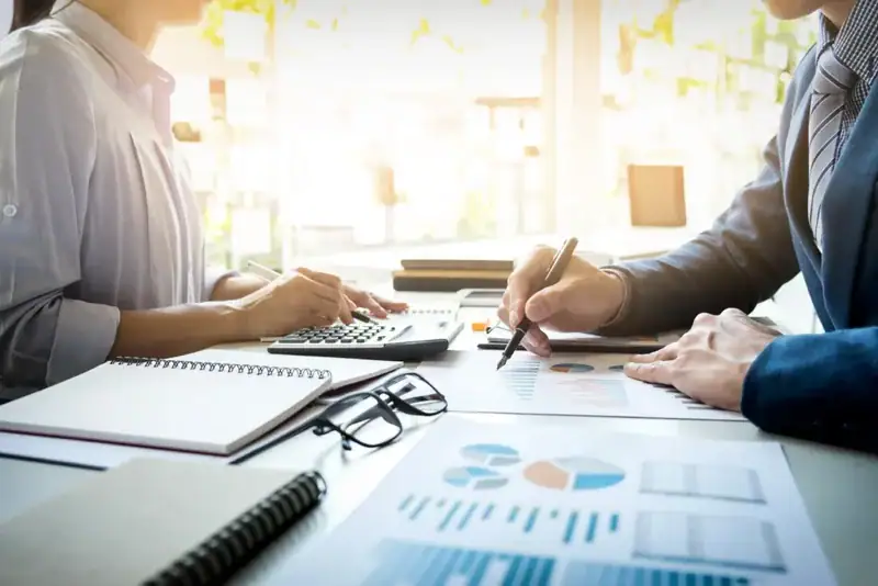 Accountants preparing business accounting records and reports