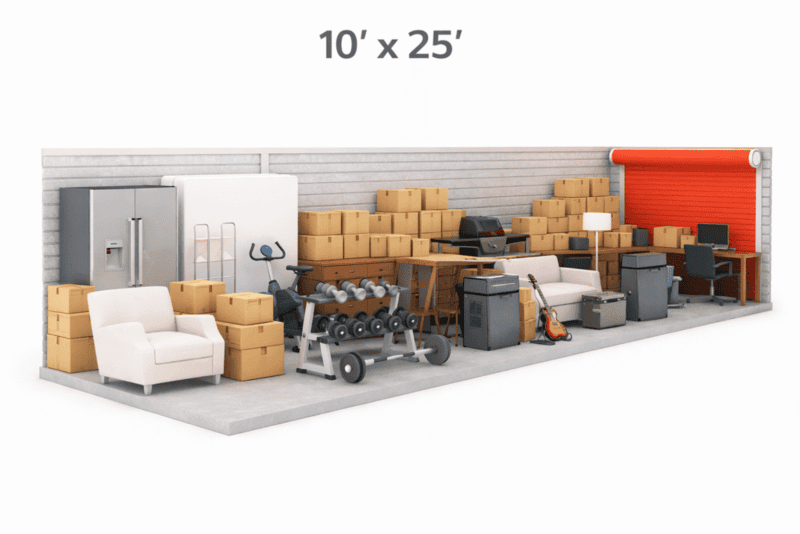 Clean, well-lit hallway of indoor climate-controlled storage units at Storage Solutions Plus.