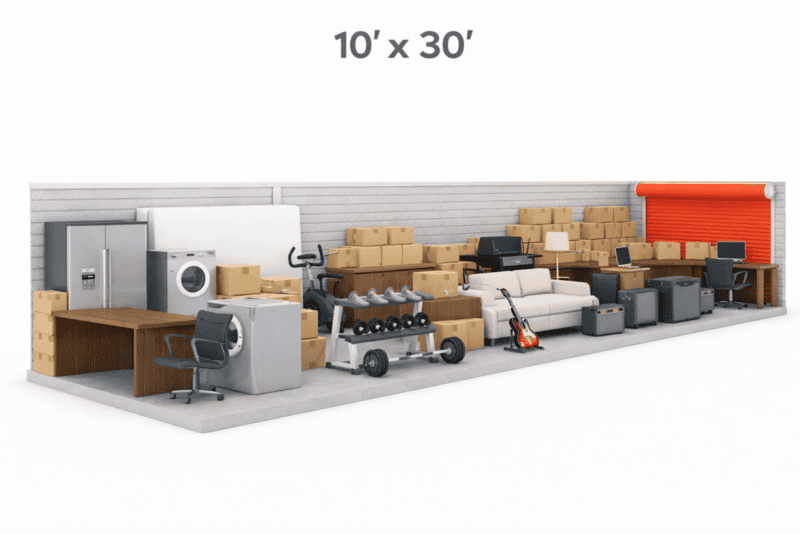 Clean, well-lit hallway of indoor climate-controlled storage units at Storage Solutions Plus.