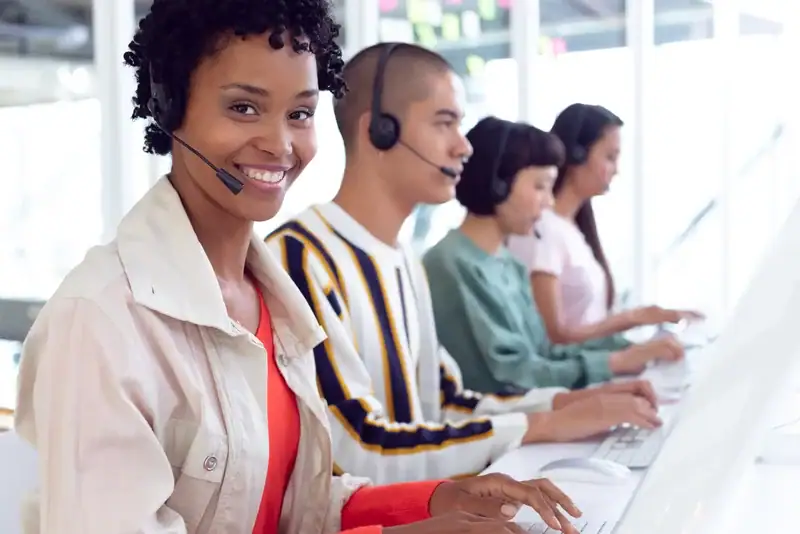 Customer support team with headsets