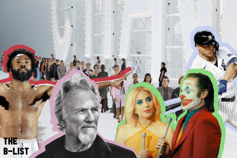 Donald Glover, Kris Kristofferson, Lady Gaga and Joaquin Phoenix in Joker: Folie à Deux, and a baseball player in front of a Paris Fashion Week runway.