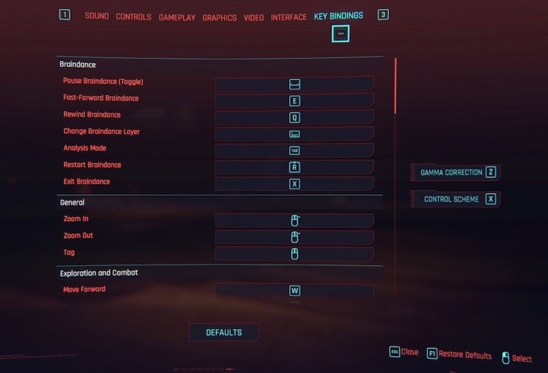 Key-Binding-Settings-in-Cyberpunk-2077-Game-on-PC