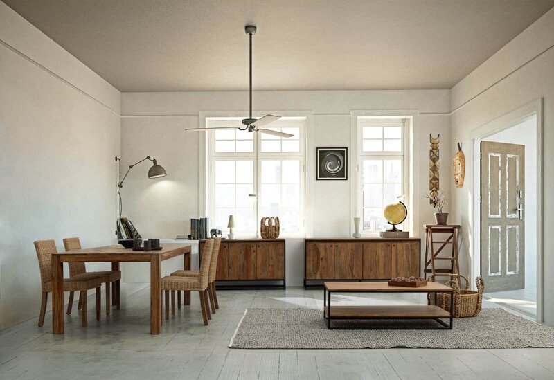 Ampio soggiorno con mobili in legno, grandi finestre e decorazioni eleganti in stile scandinavo.