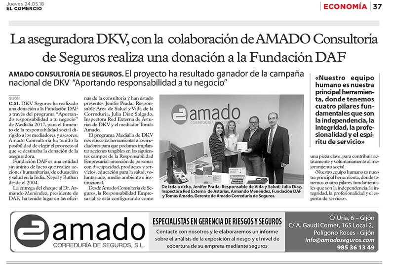 DKV realiza donativo a la Fundación DAF